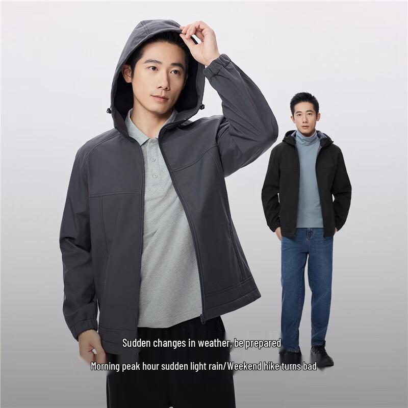 Giordano Men's Windproof Water-Repellent Hooded Soft Shell Jacket