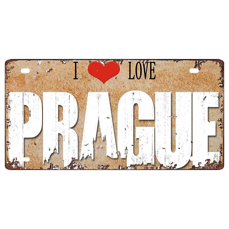 Prague Travel City Car Lisence Vintage Poster Souvenir Metal Sign Retro Plaque For Wall Shop Bar Home Decor 30X15CM  DC-0958A