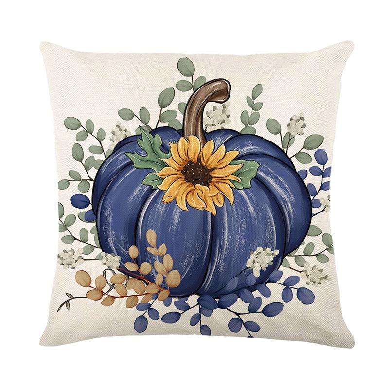 1pc Blue White Pumpkin Cushiopn Cover Sunflower Pattern Washable Pillowcase for House Decoration Festival Gift Adult Gifts