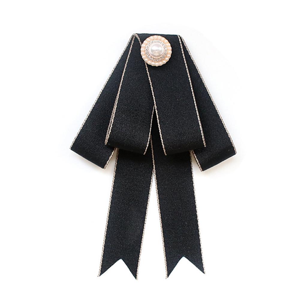 Vintage Ribbon Bowtie Brooch Pin for Women Wedding Pretied Necktie Clip Crystal Rhinestones Bowknot Shirt Jabot Collar