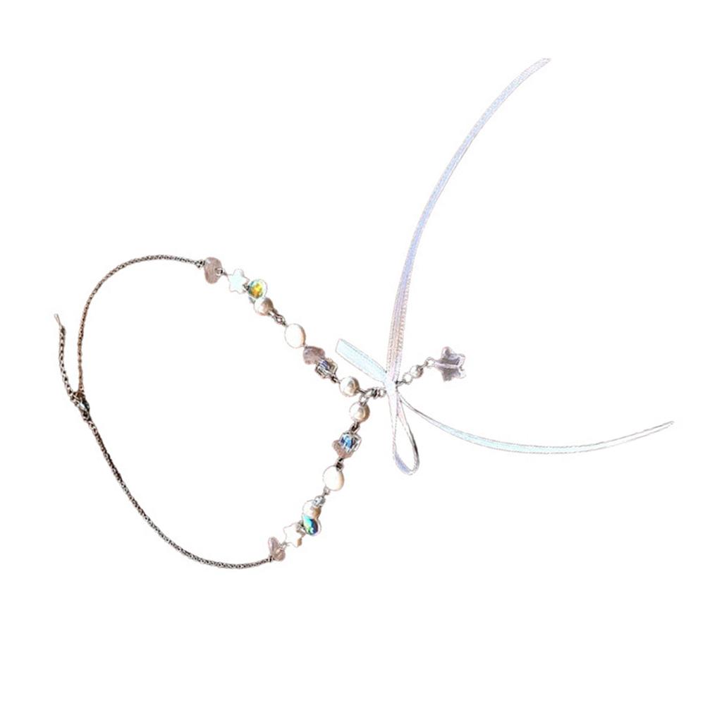 Fashionable Bowknot Star Pendant Necklace Handmade Colorful Beads Neckchain Bow Clavicle Chain for Women Girls Choker