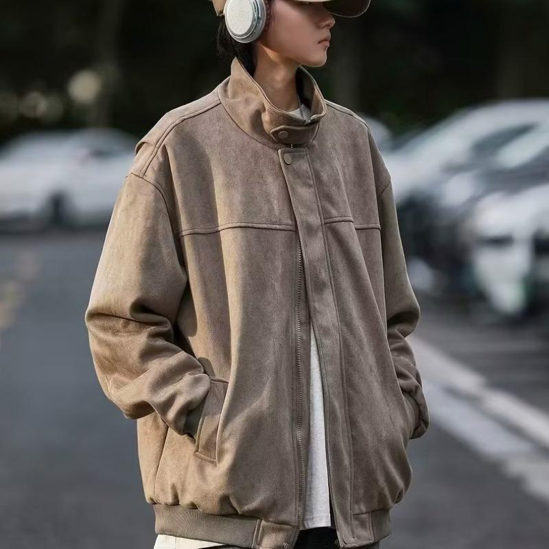 Мужская осенняя замшевая куртка с кисточками – Модный свободный корейский стиль, воротник-стойка XXXL