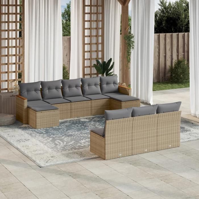 VidaXL Garden Lounge Set with Cushions 10 Pcs, Patio Sofas, Patio Furniture Set, Outdoor Furniture, Beige 3258790