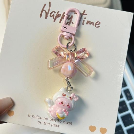 Bag Pendant 3D Kitten Bow Design Resin Keychain with Metal Buckle Lightweight Girl Key Holder Hanging Ornament