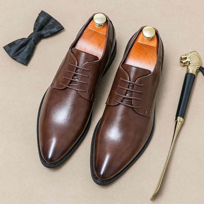 New Fashion Pointed Lace-up Dress Formal Oxford Shoes For Men Black Brown Homecoming Wedding Party Footwear Zapatos Hombre