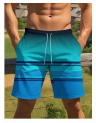 Breathable polyester, men s lightweight informal with 3D retro-inspired printed vacation and beach shorts S