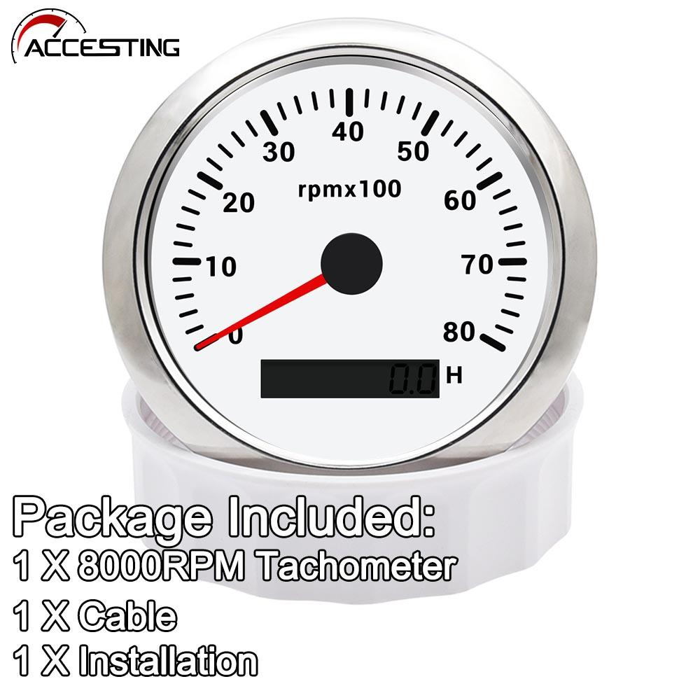 85MM 7 Color Backlight Tachometer 8000 RPM Tachometer With Hour Meter For Marine Boat Motorcycle Car Yacht 9-32V