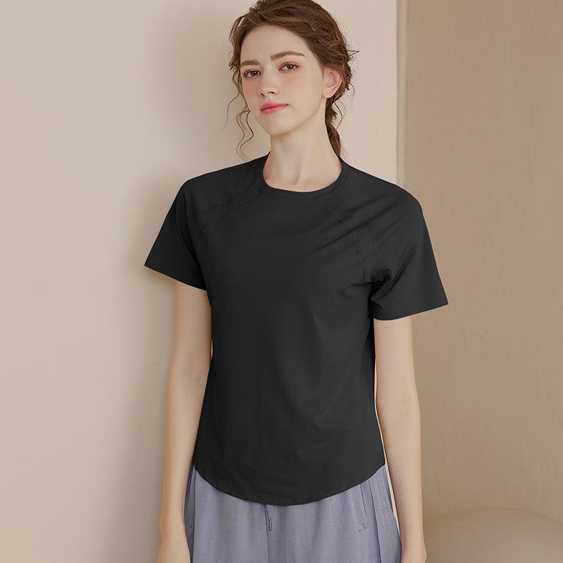 

Женская спортивная футболка с коротким рукавом, быстросохнущая, свободного кроя - Дышащая летняя футболка для йоги и бега XL чёрный