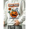 Men's Graphic Print Crew Neck Sweatshirt With Spook Punch Zombie Hand Pumpkin Halloween, Loose Fit Streetwear.