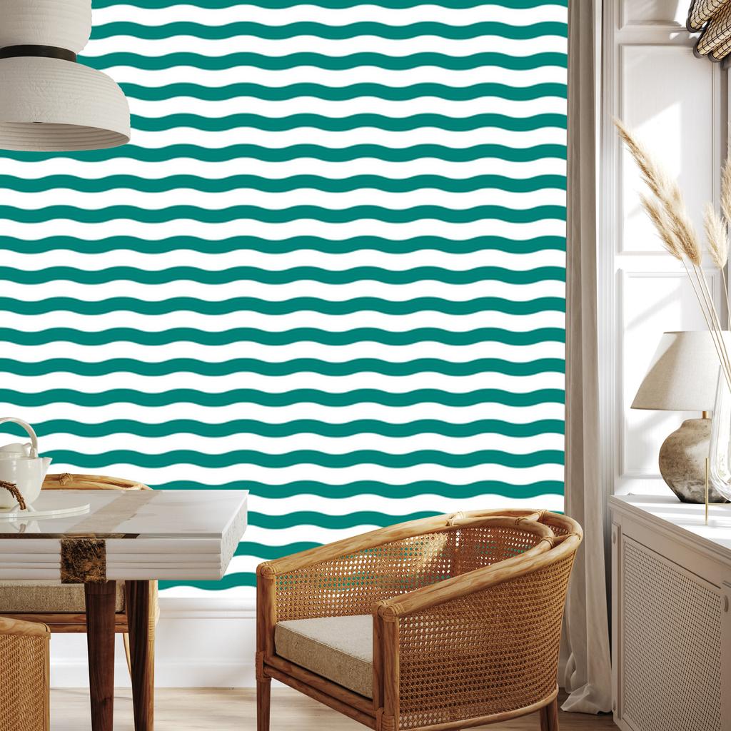 Wallpaper Stripes turquoise, white, celadon and sea green 50x1000