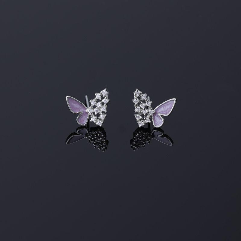 

S925 Sterling Silver Diamond Purple Butterfly Studs Women s Compact Temperamental Design Sense Earrings 2023 New Arrival Minimalist Tide Purple Butterfly Stud Earrings