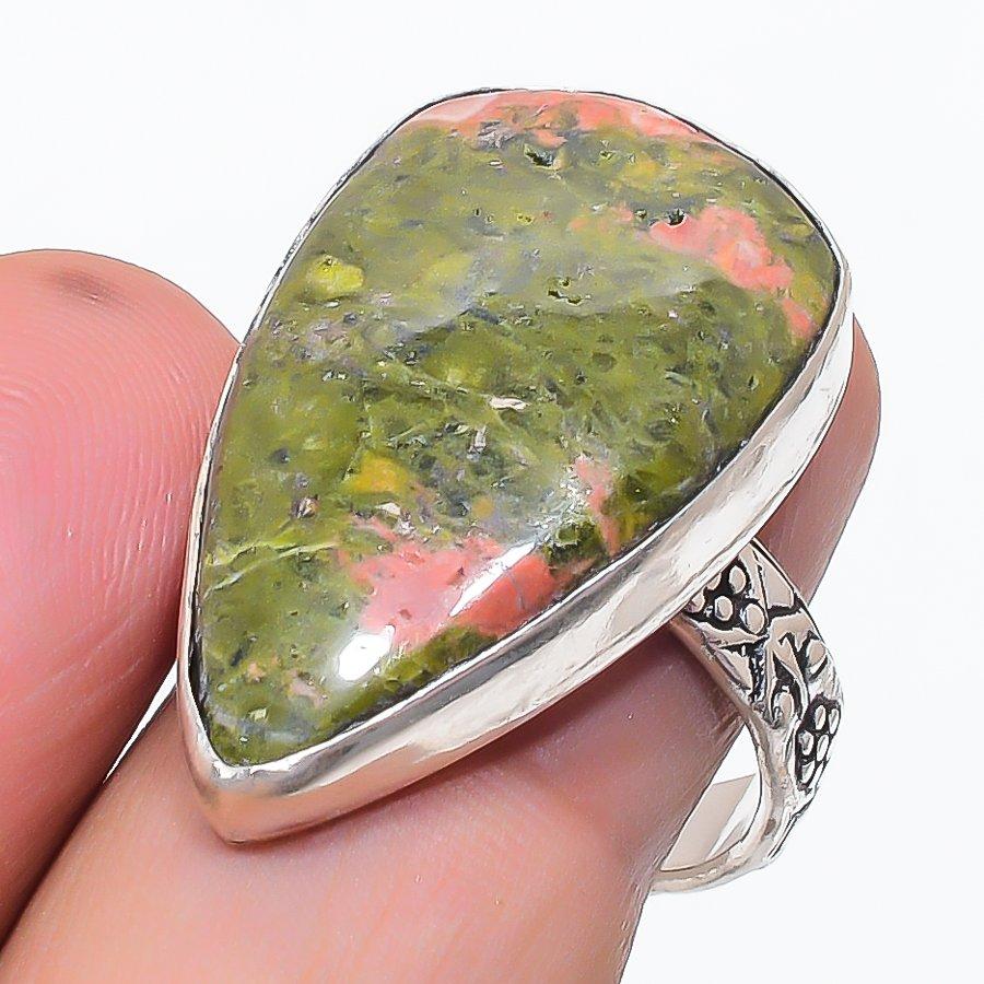 Unakite Gemstone 925 Sterling Silver Jewelry Ring Size 9