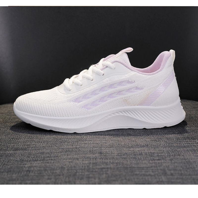 Women's Flying Textile Shoes Spring and Autumn Leisure Sports Soft Sole Light Running Shoes Breathable Non-slip Flat Mother's Shoes