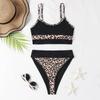 Nové sexy bikiny s vysokým pasem leopardí potisk, jednobarevné plavky, dámské plavky, sada bikin push-up, brazilské plavky letní plážové oblečení plavky