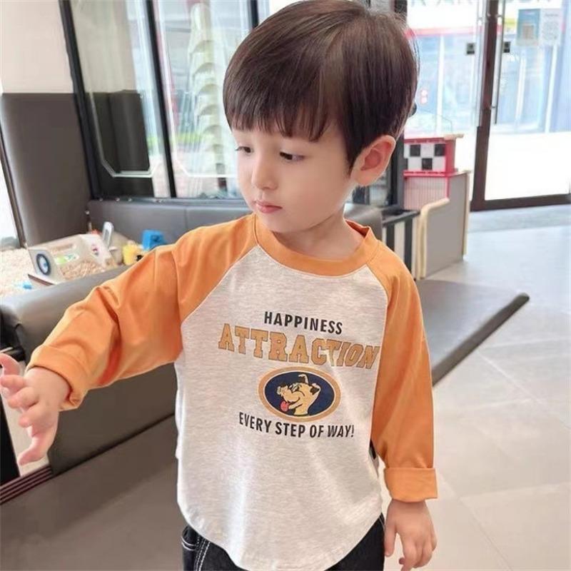 Pure Cotton Color Block Kids Long Sleeve Crew Neck T Shirt For Boys And Girls