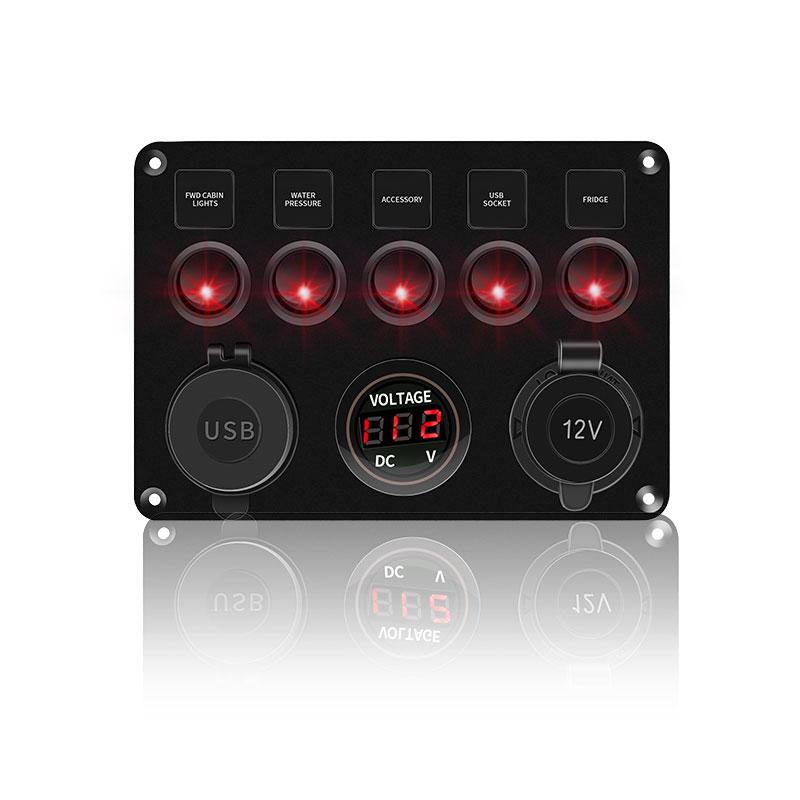 Universal Car Switch Panel 12V Voltmeter Dual USB Accessories For Marine Boat Caravan RV Electric Digital Display Switches