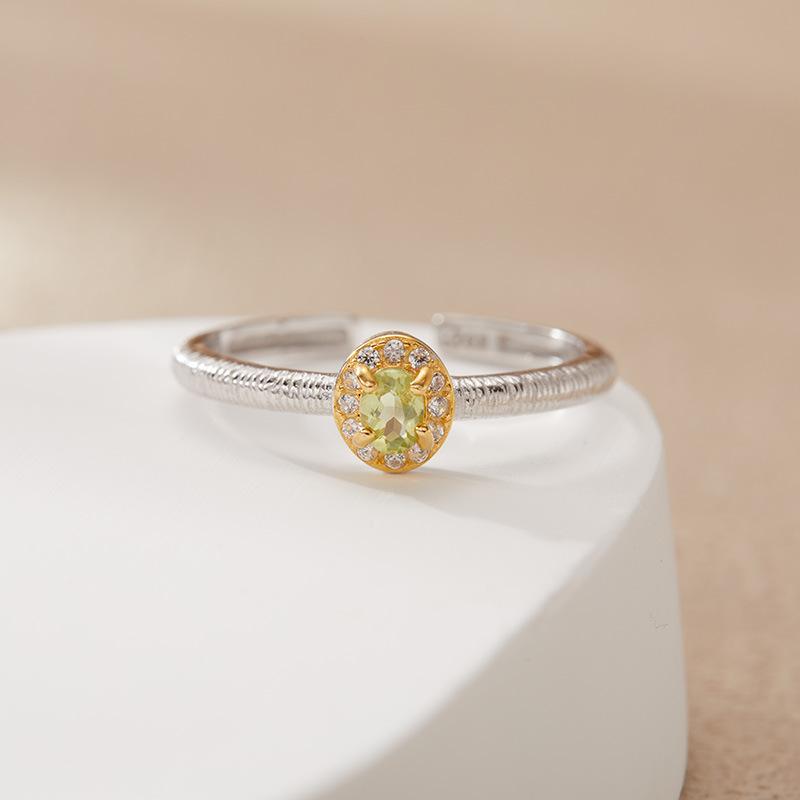 

S925 Sterling Silver Natural Colored Treasure Ring Niche Cold Feeling Does Not Fade Brushed Index Finger Ring Women S Jewelry