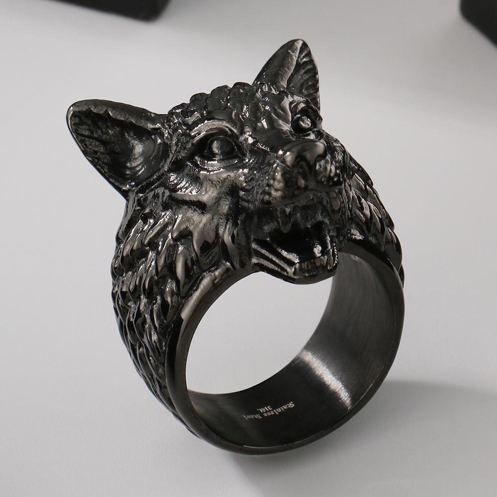 

Готический панк-рок волчья голова мужские кольца для мужчин твердое кольцо из нержавеющей стали 316L мужские винтажные вечерние украшения в виде животных викингов подарки 12 чёрный