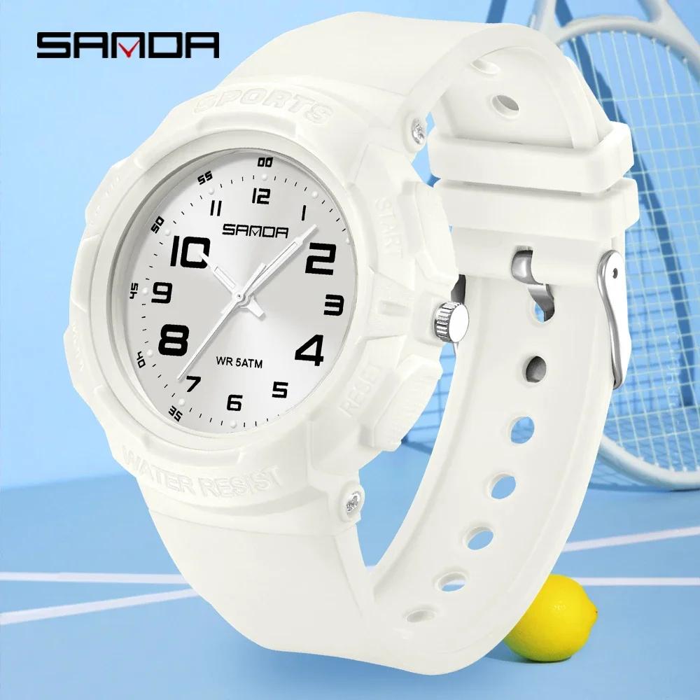 Sanda Trendy Design Soft Student Watch TPU Strap 50M Depth Waterproof Quartz Movement Children Fashion Sports Wrist Watch