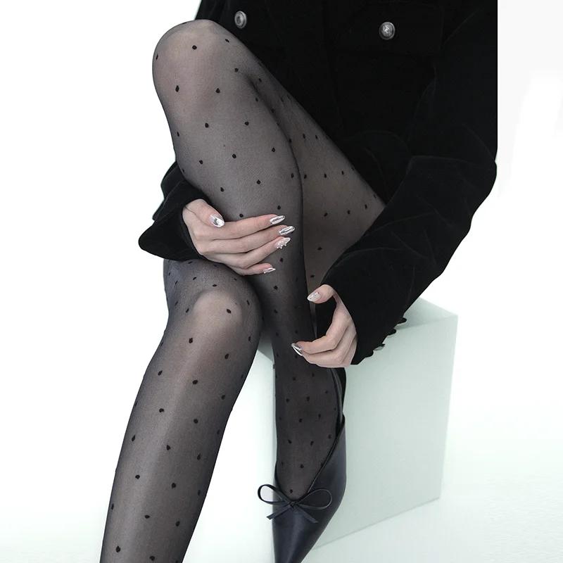 Y2K Lolita Retro Polka Dot Oil Glossy Pantyhose Women 10D Ultra Thin Transparent Underwear Shiny Sexy T-Crotch Tights Stocking