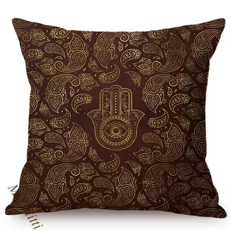 Arabic Fatima Hand Cushion Cover Worship Decoration Hamsa Khamsah Hand Pattern Print Cotton Linen Sofa Pillowcase Cojines Kussen