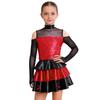 Vestido de Menina Brilhante com Lantejoulas em Camadas e Babados Ombro a Ombro Manga Longa Gola Alta Roupa de Jazz
