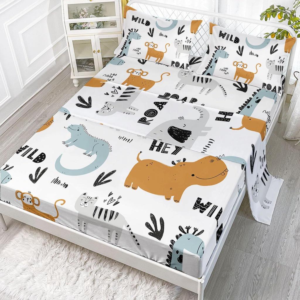 Cartoon Animal Sea Lion Pattern Bed Hat Four-Piece Bedding Set Bedroom Dormitory Bedding Decoration