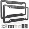 Carbon Fiber License Plate Frames- 2 Pack Black Aluminum Front & Rear Auto Car Tag Holder, Heavy Duty Bracket With Mount Hardware, Screws Caps,