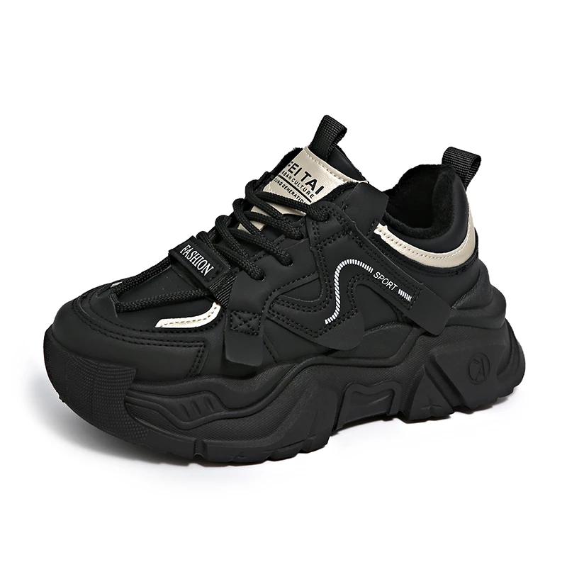 Fashion Women's Casual Sports Shoes Fashion Winter Splicing Before Lacing Thick Soles Anti-slip Wear-resistant Low-top Shoes