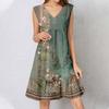 Womens Summer Dress Sleeveless V Neck Printing Short Dresses Fashion Casual Flowy Boho Ruffle A Line Swing Sundress