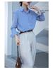 Spring 2025 Women's Casual Blue-Striped Long-Sleeve Shirt
