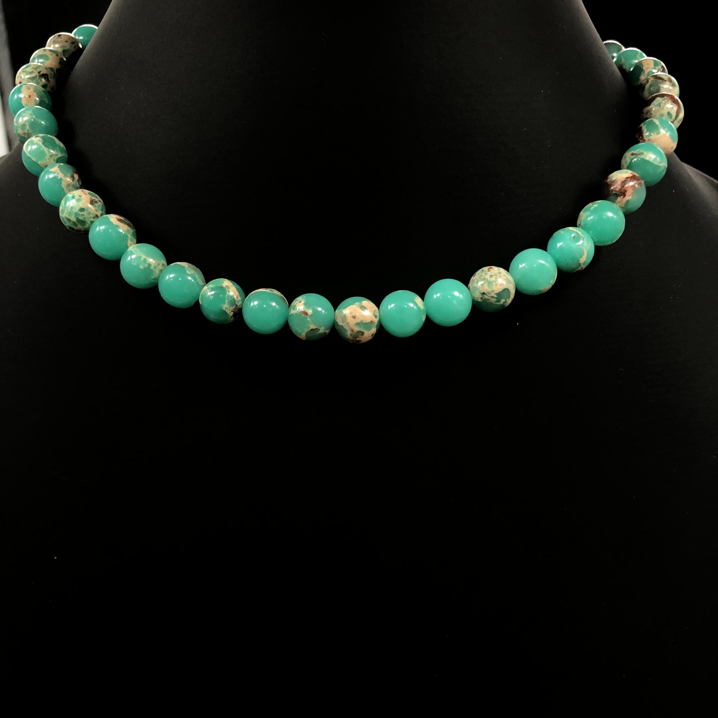 8 мм Натуральный светло-зеленый медно-бирюзовый драгоценный камень Бусины Чокер Ожерелье 17-20  Вечернее Регулируемое Ожерелье В Подарок 8BN-1