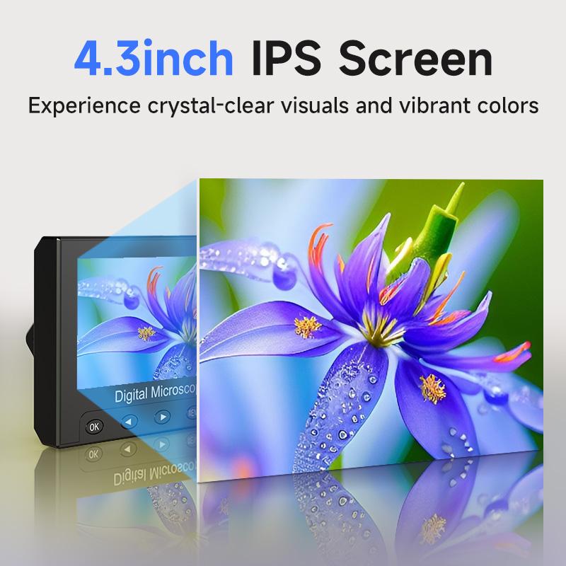 LCD Digital Microscope, 4.3-inch IPS Screen, 1000x Magnifying Glass, With 8 LED PC Views Compatible With Windows