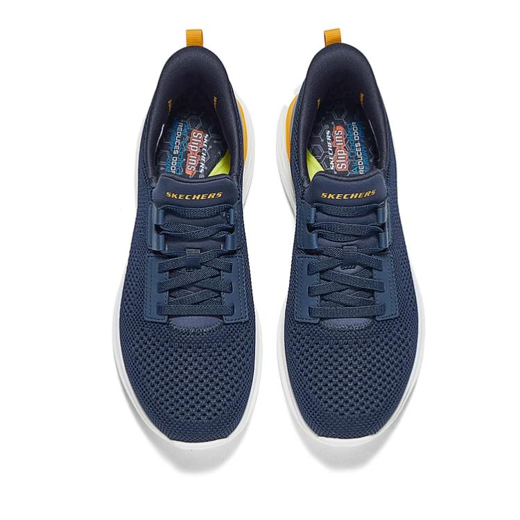Skechers Mens USA Street Wear Slip-On Shoes Mesh Breathable Comfortable Low-Top Casual Shoes Men Sneaker Navy-Blue 211109-NVY