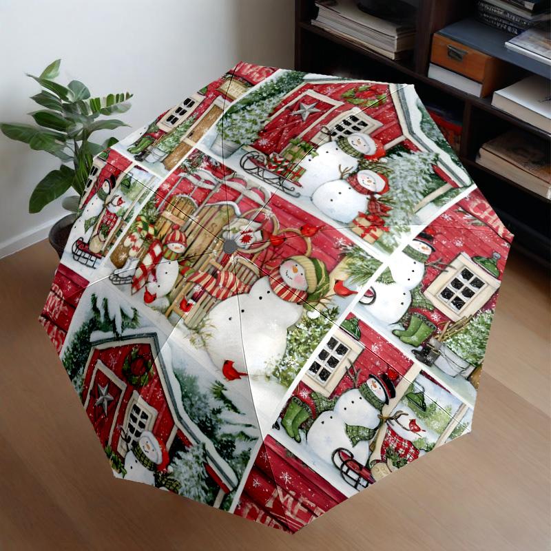 Santa Snowman Friendship Umbrella 8-Frame for Travel, Camping, Casual Lightweight Portable Umbrella, Essential for Every Family Holidays Gift
