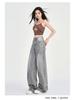 Women's 2025 Spring Gray Low-Rise Wide-Leg Retro Petite Jeans