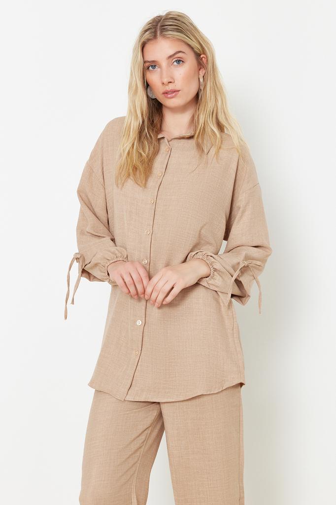 Women's Fashion New Hijab Bottom-Top Set Stone Linen Look Woven Bottom-Top Set