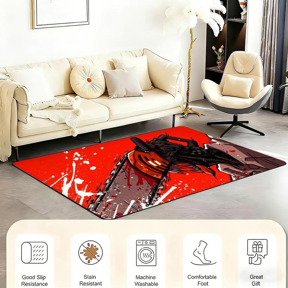 C-Chainsaw Man Floor Mat Bedroom Living Room Flannel Door Mat Non-Slip Home Decor