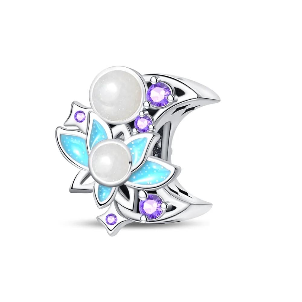 Аутентичные Шармы-подвески Медный Позолоченный Лунный Лотос Жемчуг Счастливый Шарм-подвеска Совместимые С Браслетами Женские Украшения Изготовление DIY Подарок