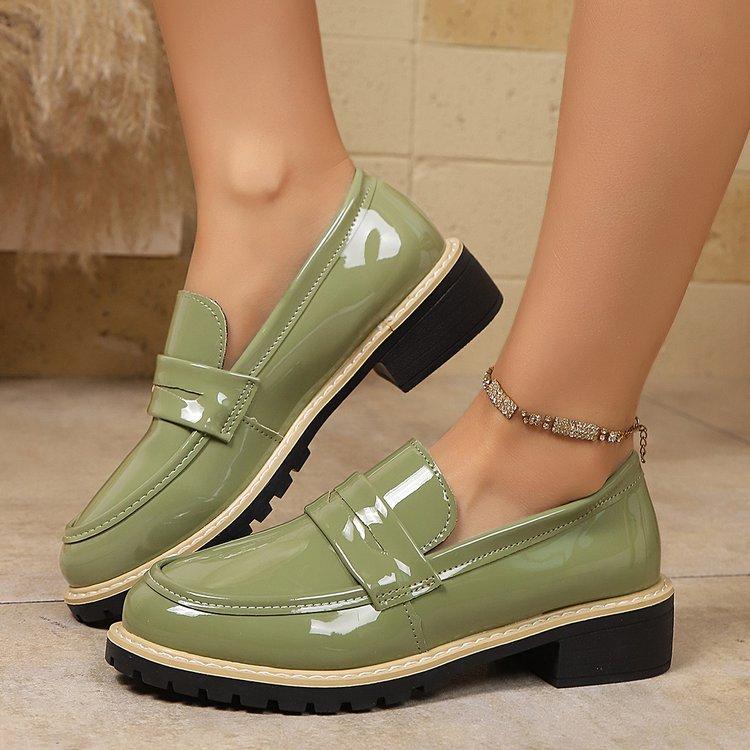 

Женские лоферы из лакированной кожи больших размеров на блочном каблуке, новая осенняя обувь в британском стиле 43 армия зеленый