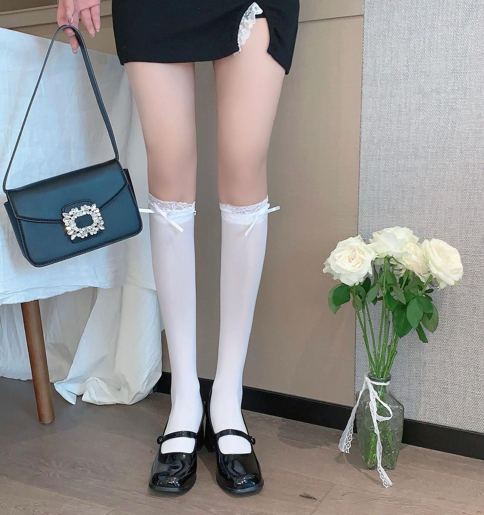 Lolita Pure Desire Summer JK Bow Velvet Ballet Stacking Socks Medium Tube Socks Lace Calf Socks