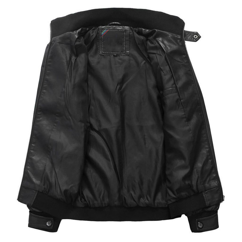 Herren Winter Lederjacke Biker Motorrad Reißverschluss Langarm Mantel Top Blusen