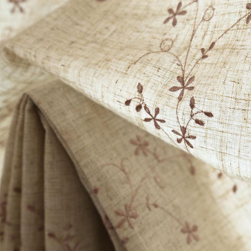 Retro Cotton Linen Lace Embroidered Balloon Pull Up Curtain for Living Room Kitchen Threading Rod Short Window