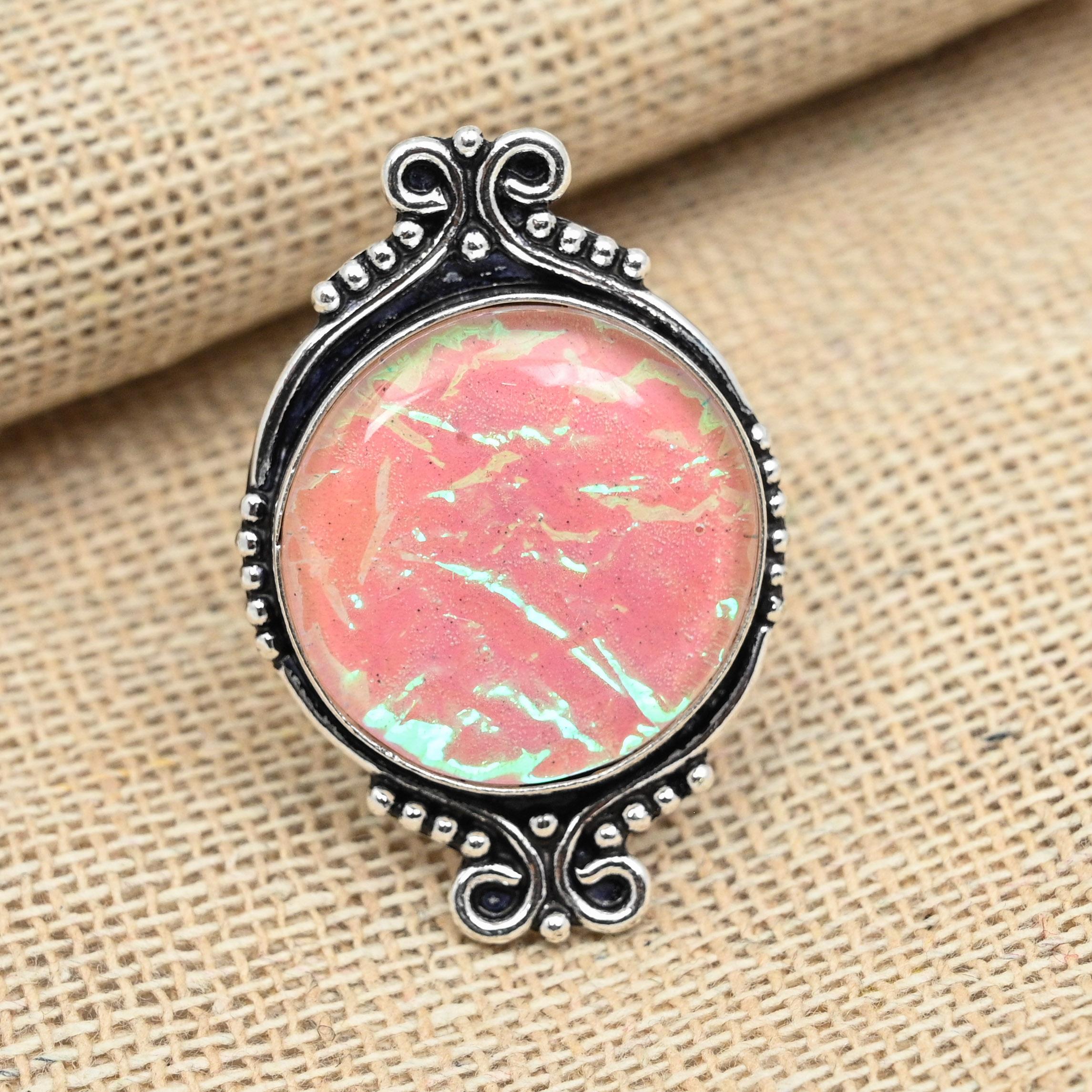 

Уникальный розовый тройной опаловый драгоценный камень стерлингового серебра 925 пробы ювелирные изделия из изящного кольца ручной работы 12 розовый