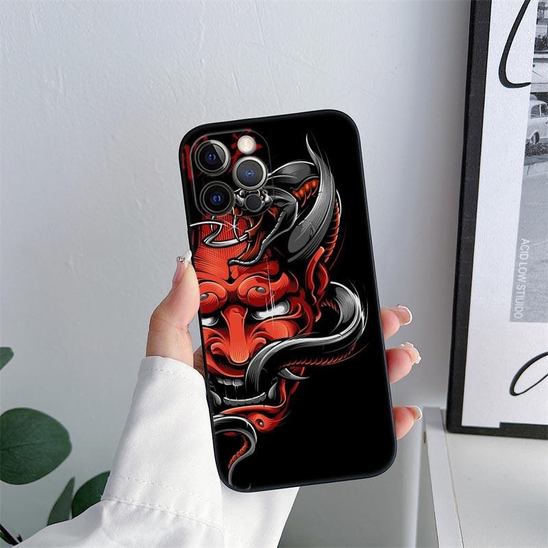 Samurai Hannya Mask Tattoo Phone Case for iPhone 11 15 Pro Max Case Coque 14 Plus 13 Pro 12 11 X S XR 7 8 SE 2020 TPU Soft Cover