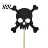 Glitter Black Cake Topper 8 Pcs Halloween Cupcake Picks, Spooky Skull Party Accessory Toppers, Gothic Birthday Decoration for Supplies