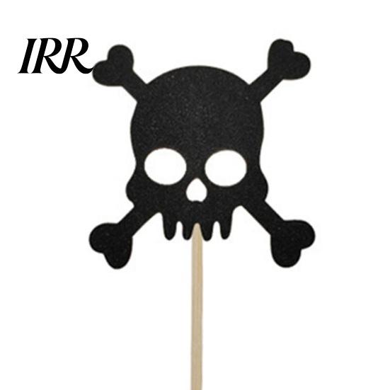 Glitter Black Cake Topper 8 Pcs Halloween Cupcake Picks, Spooky Skull Party Accessory Toppers, Gothic Birthday Decoration for Supplies