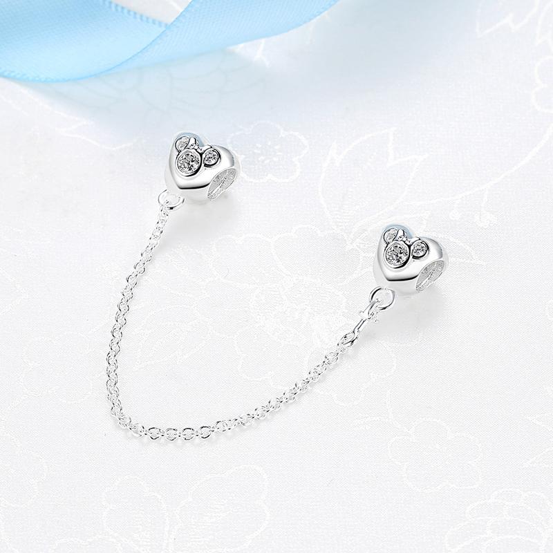 Original 100% 925 Sterling Silver Bead Charm Safety Chain Charms Crystals Beads Fit Bracelets Women Fashion DIY Jewelry