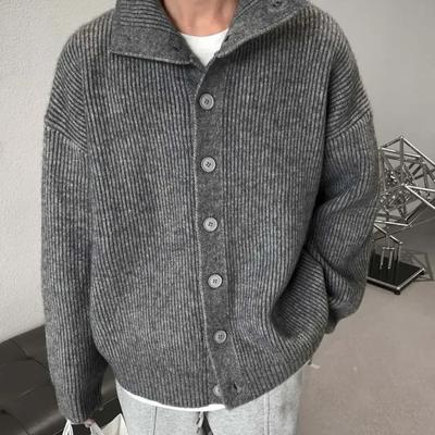Men's Plus Size Winter Thickened Solid Color Knit Sweater Warm Knit Sweater Retro Casual Sweater
