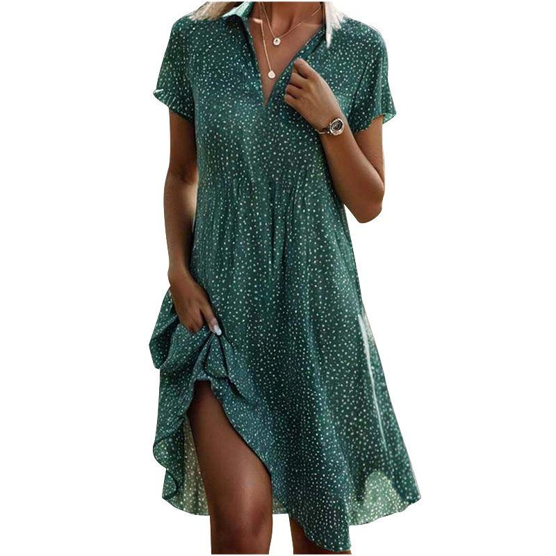 

QICED Women s Fashion Summer Spring Short Sleeve POLO-Neck Casual Dresses XS зелёный